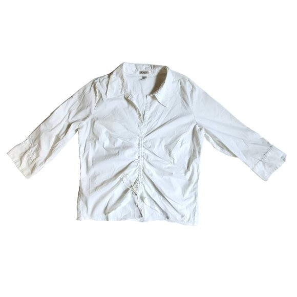 Old Navy Stretch white 3/4 sleeve collared tie front top sz XL - Picture 1 of 12
